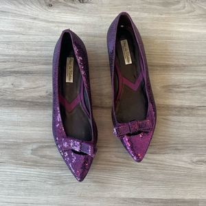 Pour Le Victoire 6 Leather Pointed Toe Sequin Purple Flats